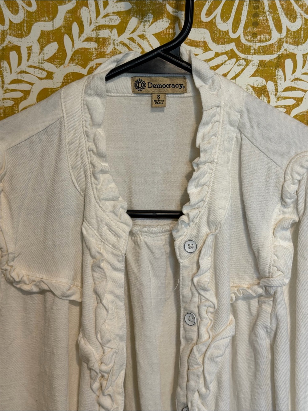 Democracy Cream Ruffle Button-Front Blouse - Picture 2 of 3